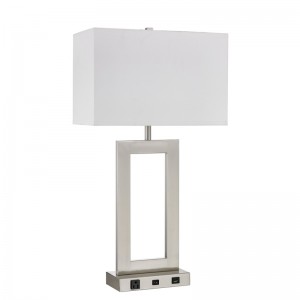 Gatsby One Light Table Table Lamp с отделкой из матовой никеля, выключателем на/off Rocker, удобной розеткой и USB -портом